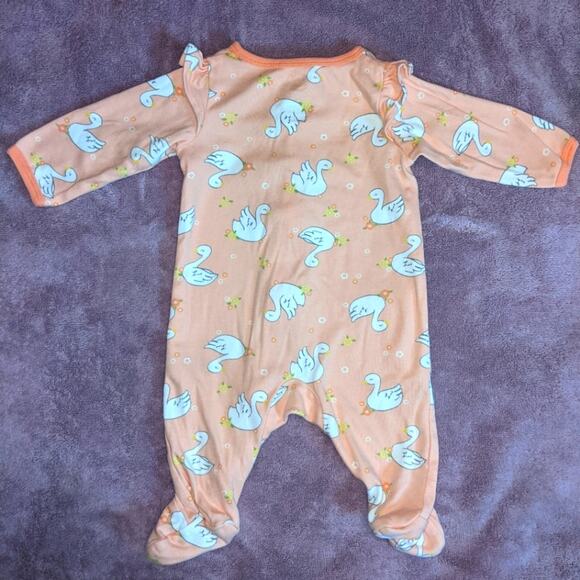 Wonder Nation Sleepwear Swan Pink Baby Footies Onesie 0-3 Months - Picture 9 of 10